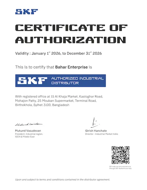 SKF Distributor Certificate for Bahar Enterprise